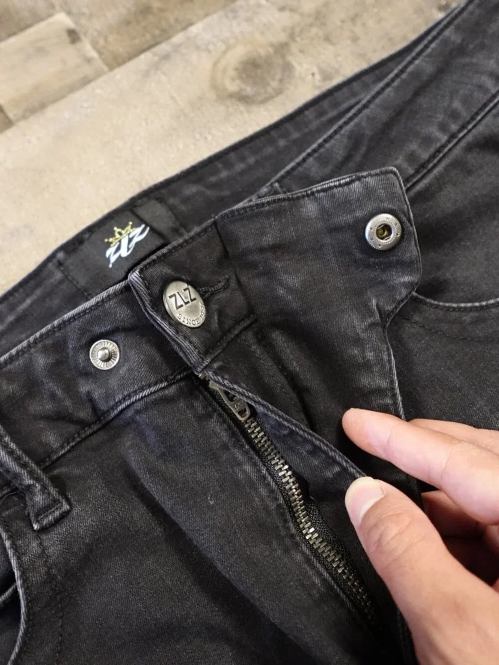 ZLZ Denim‎ Biker Jeans Men’s 38 Black Skinny Moto Zip Pocket Stretch Pants